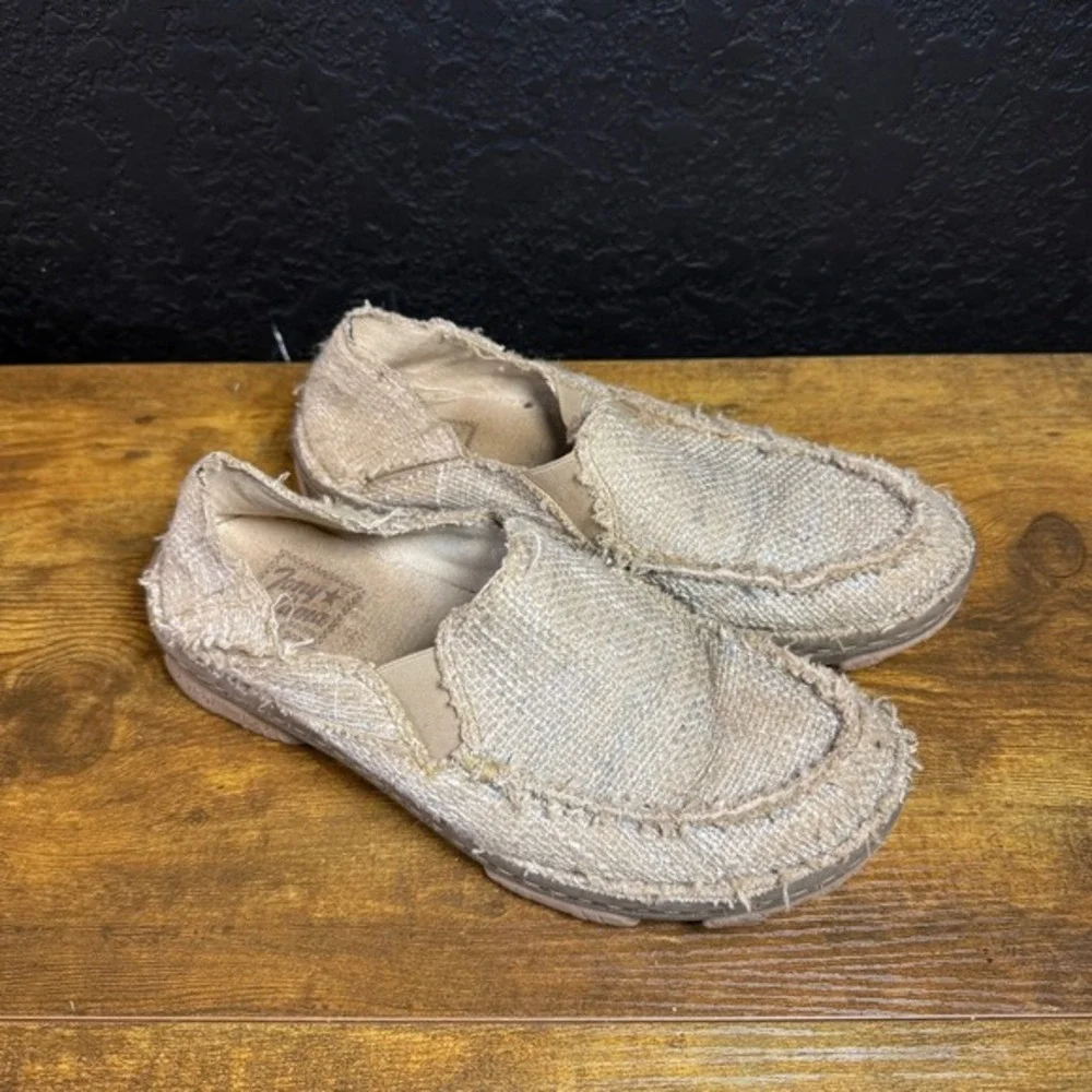 Tony Lama MOCCSI BLUE TLC107L‎ Tan Fabric Slip On Loafers Womens Size 7